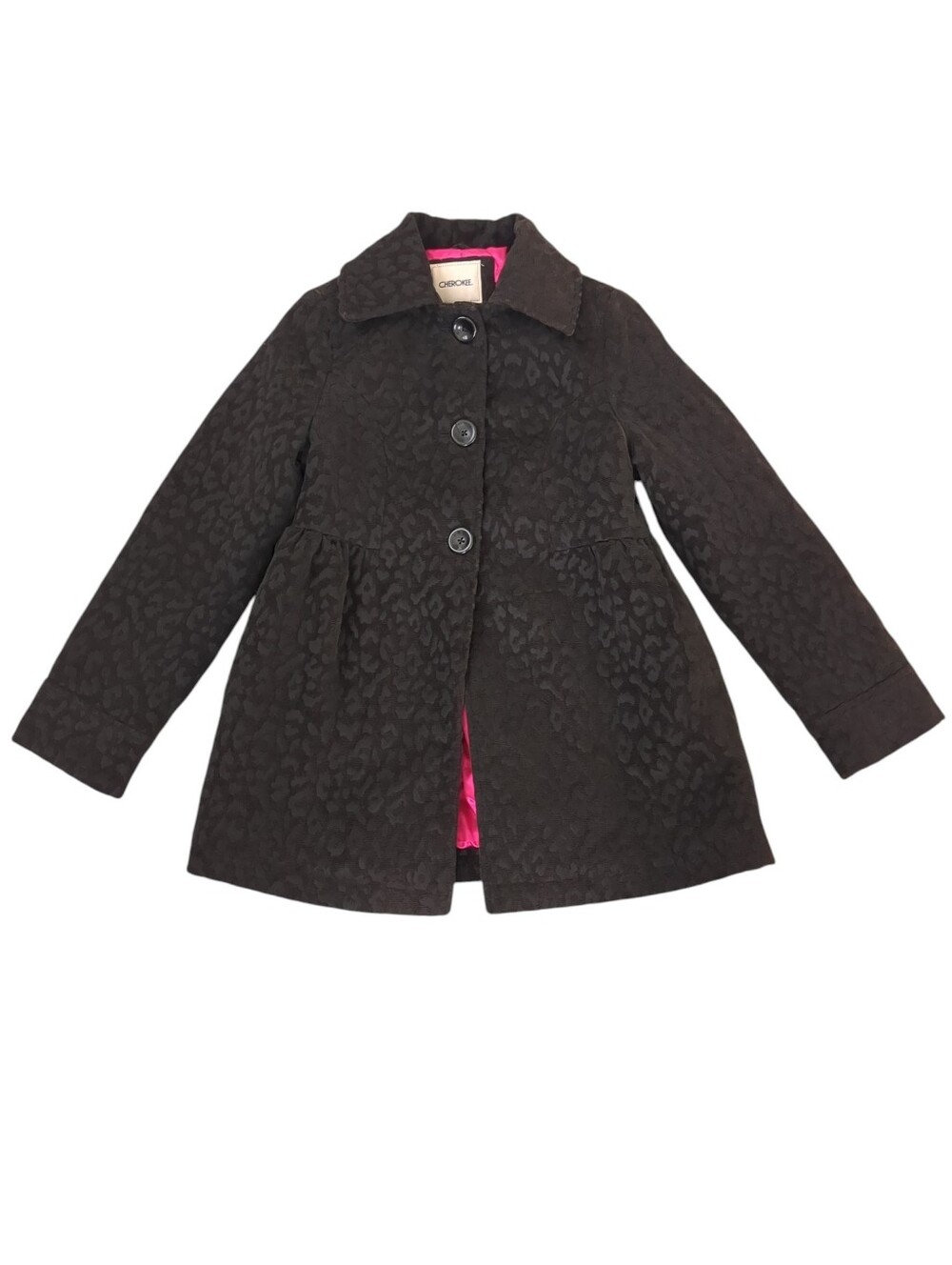 Cherokee Girls Black Leopard Peacoat Jacket Pink Lining M 7-8